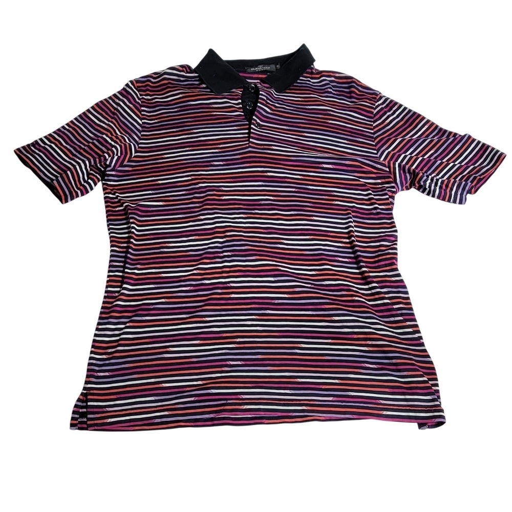 Bugatchi Uomo Mens Mercerized Cotton Striped Polo Shirt Purple Orange Size M